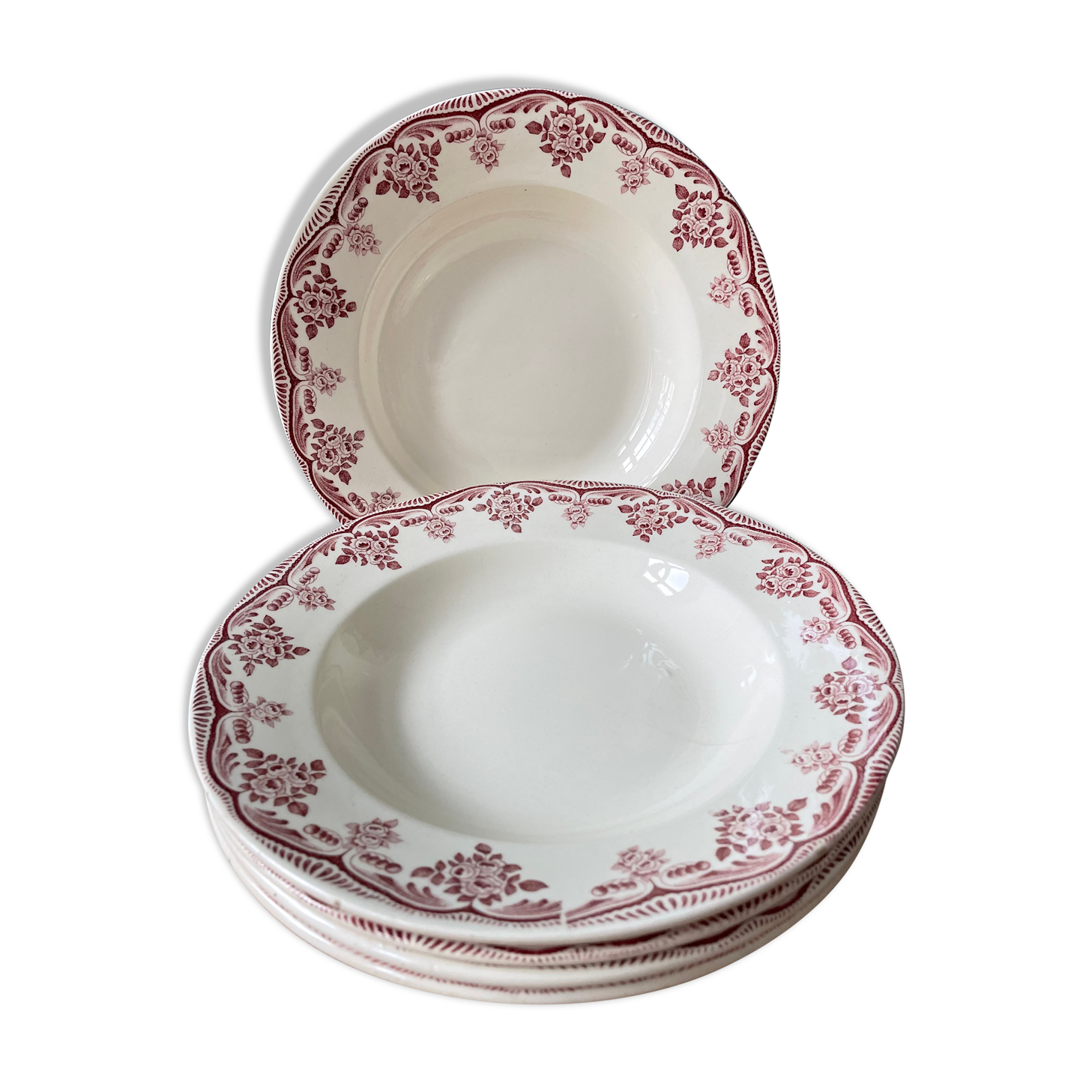 Set of 5 hollow plates Terre de Fer models "Bordeaux" Choisy Le Roi