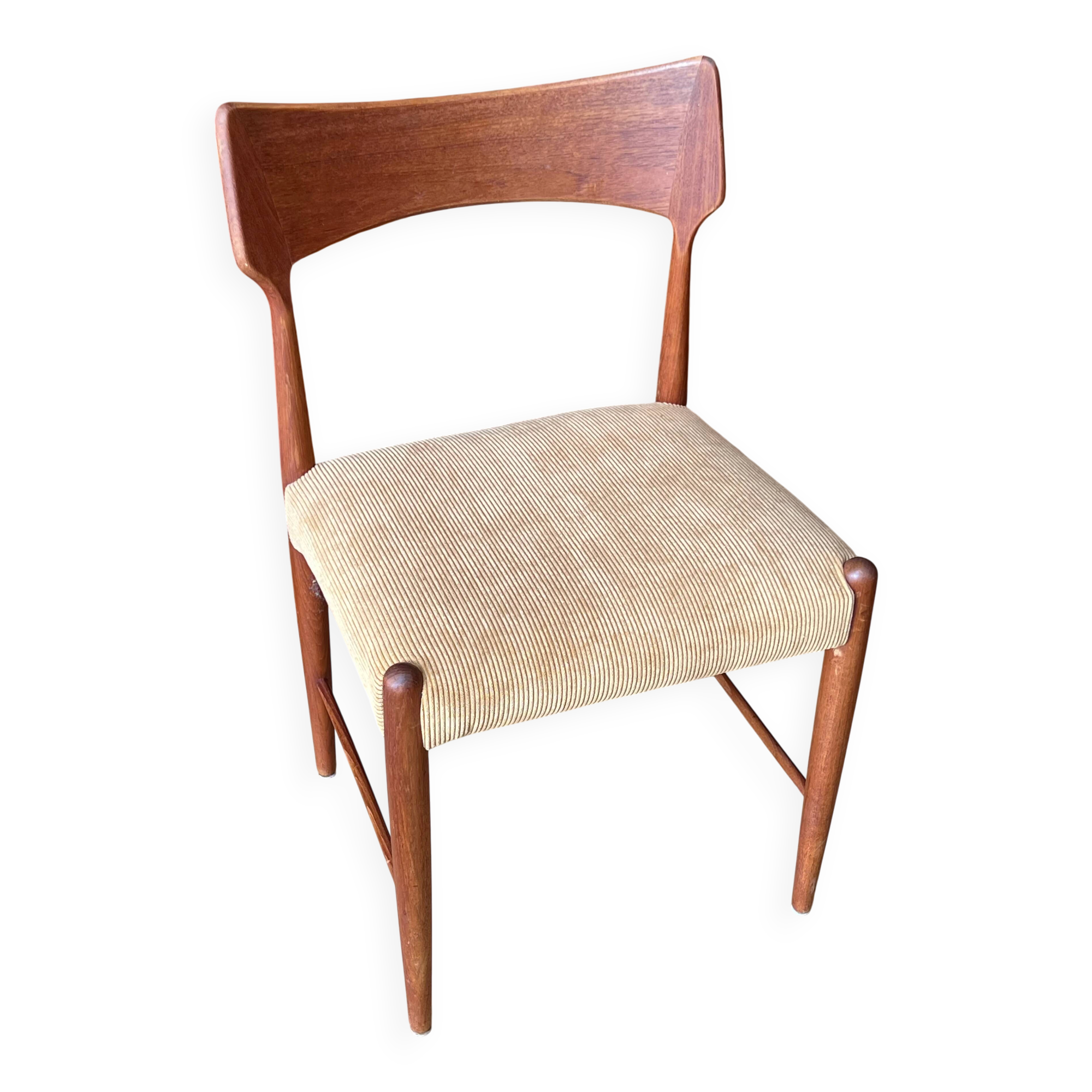 Chaise scandinave en teck « Alfhild » – Velours côtelé miel