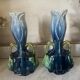 Pair of vases in slipware with Art Nouveau floral decoration.