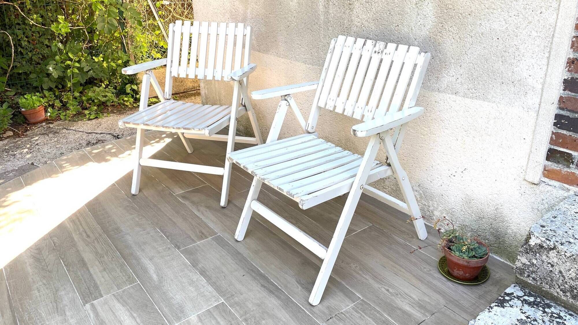 Pair of vintage wooden garden armchairs by r.gleizes