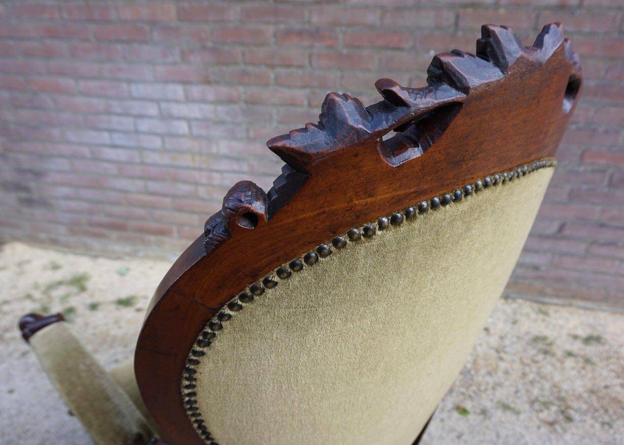 Mahogany Napoleon III Armchair with Carved Grapes  Decoration on Top, 1870s