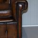 Vintage Chesterfield corner sofa in hand-dyed leather with solid walnut feet.