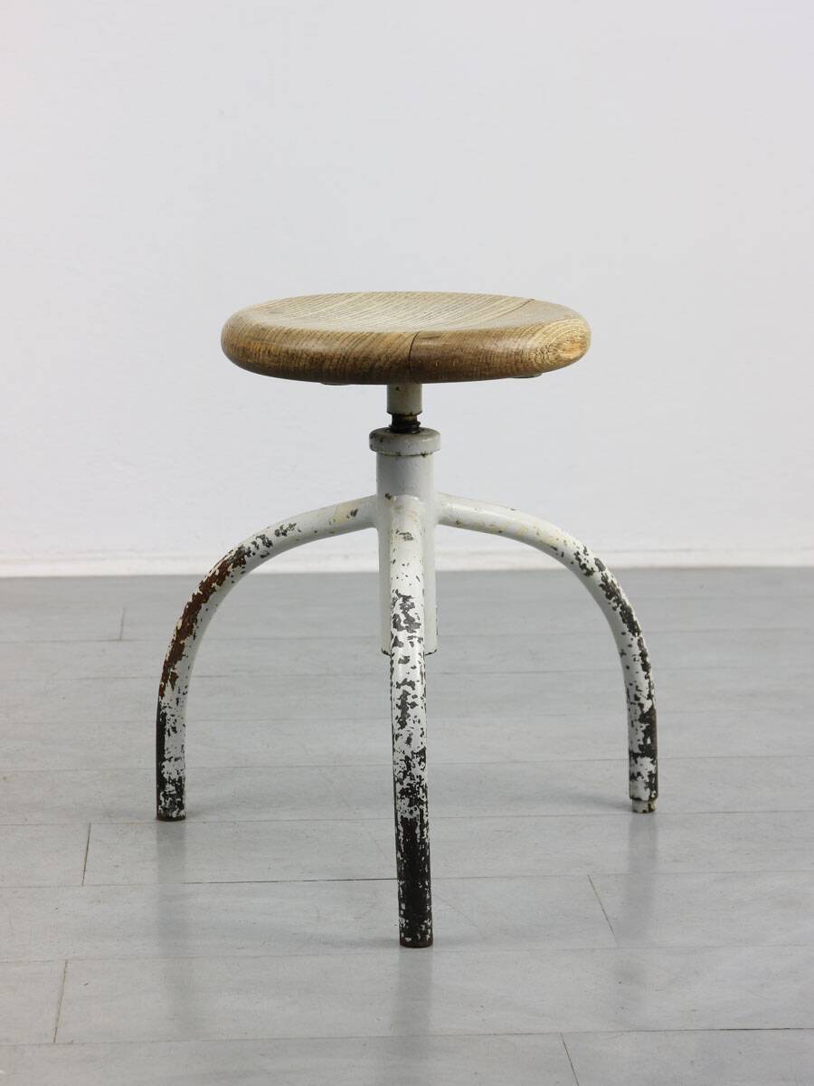 Vintage Industrial White Swivel Chair