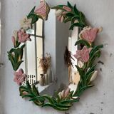 Oval ceramic mirror with flowers