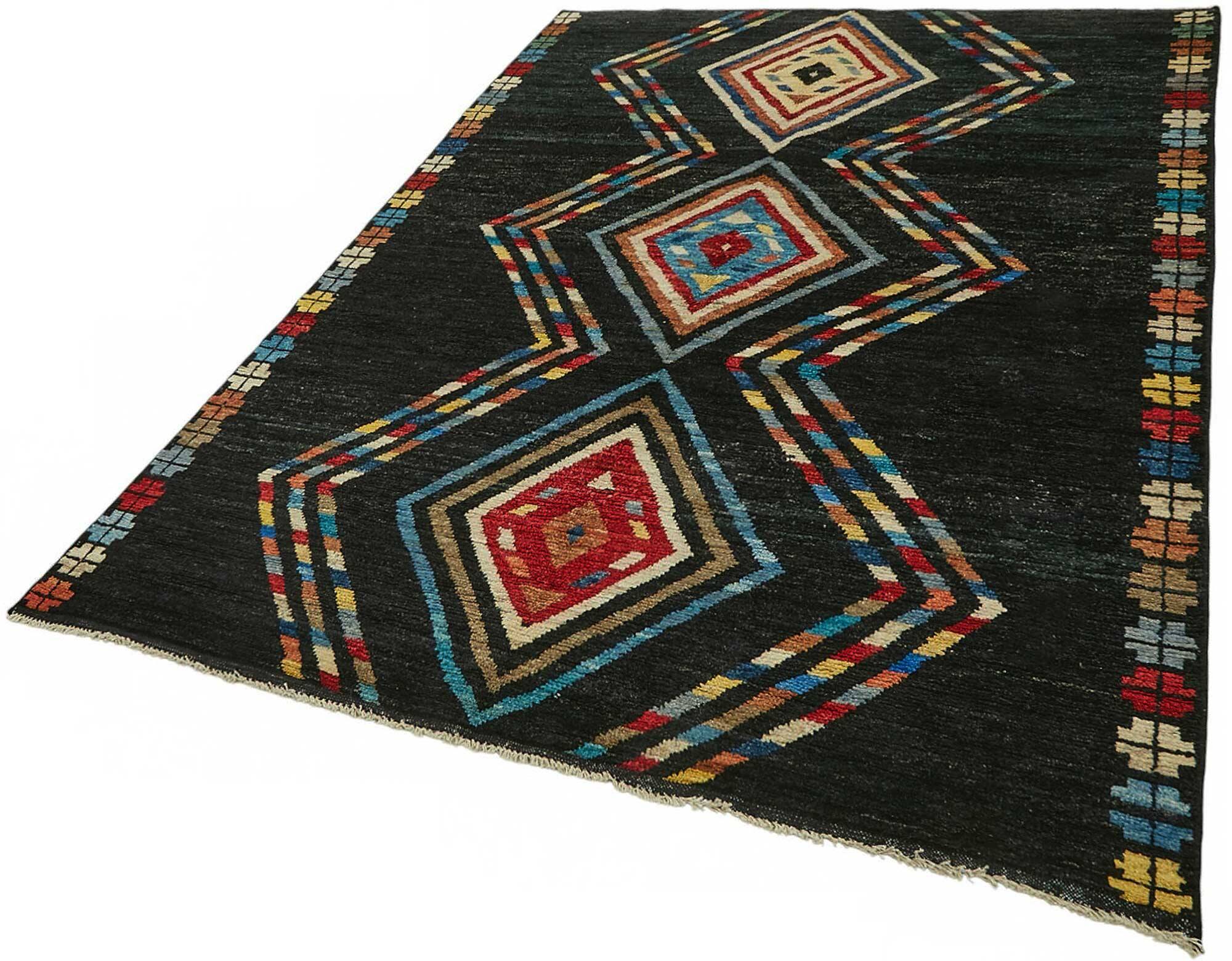 Hand-Knotted Turkish Contemporary 172 cm x 241 cm Black Wool Carpet