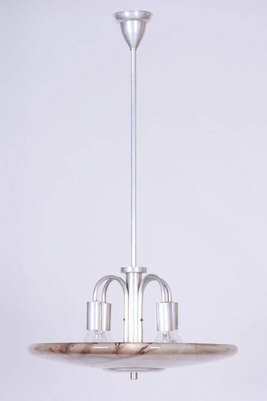Art Deco Chandelier in Aluminium and Marbled Glass, Czech, 1940s
