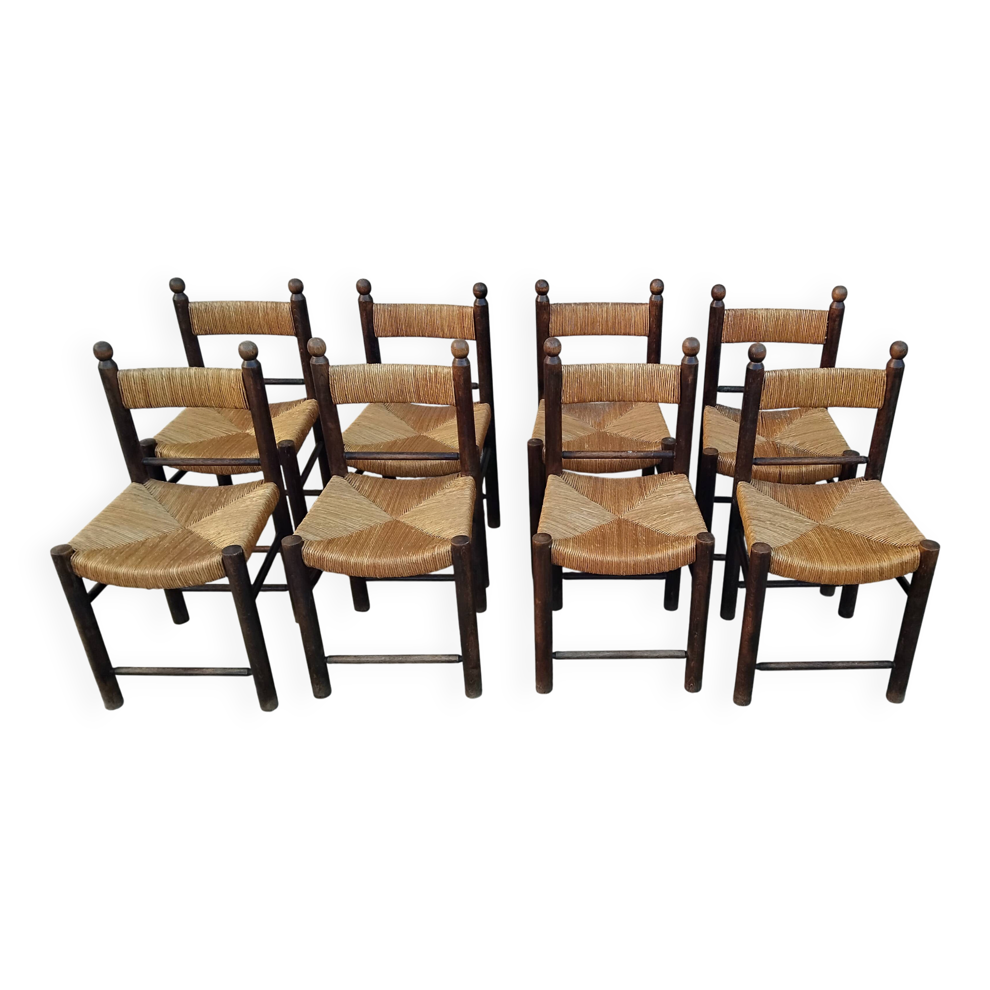 8 vintage straw chairs from the 1950s.
