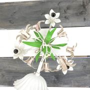 Chandelier bouquet of flowers in painted metal - flowers and foliage in volume - 3 ampoules