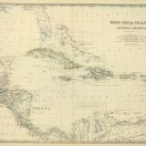 Map of Cuba and The Caribbean Sea circa 1869 Keith Johnston Royal Atlas Hand coloured map