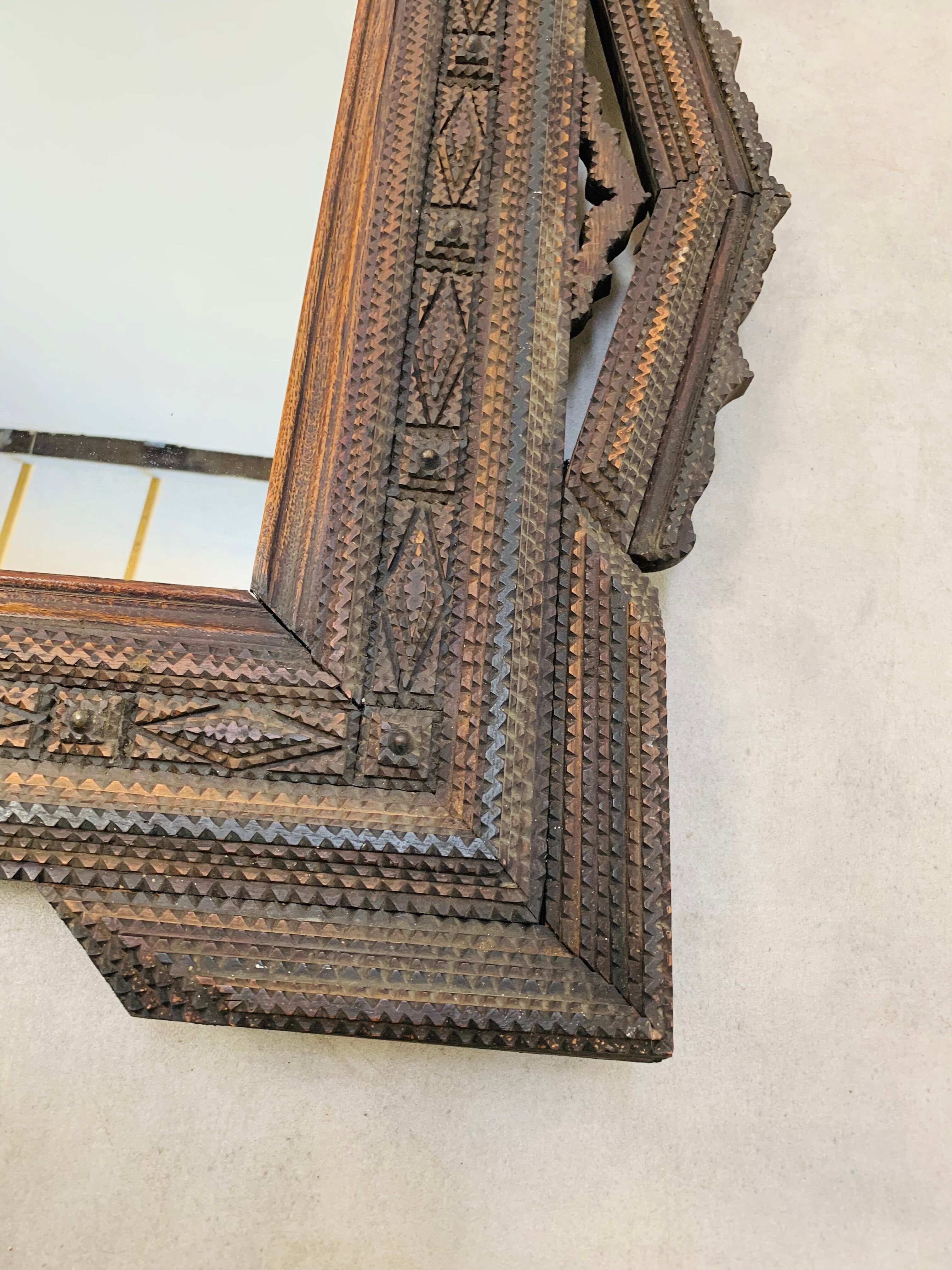 Mirror "tramp art" folk art 103 x 76 cm.