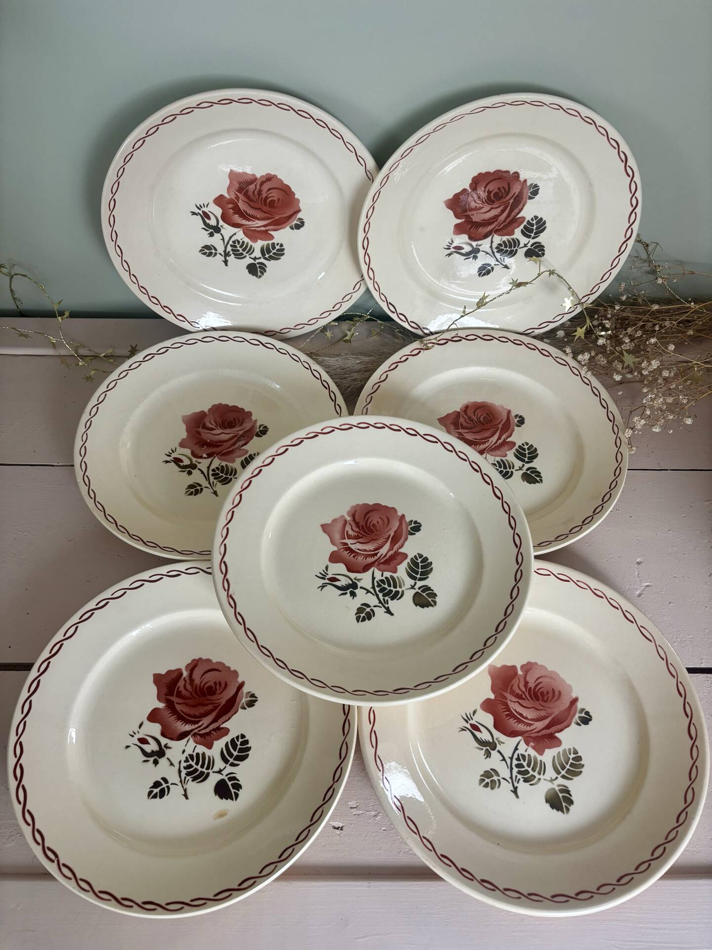 Set of 7 flat plates Badonviller Germaine