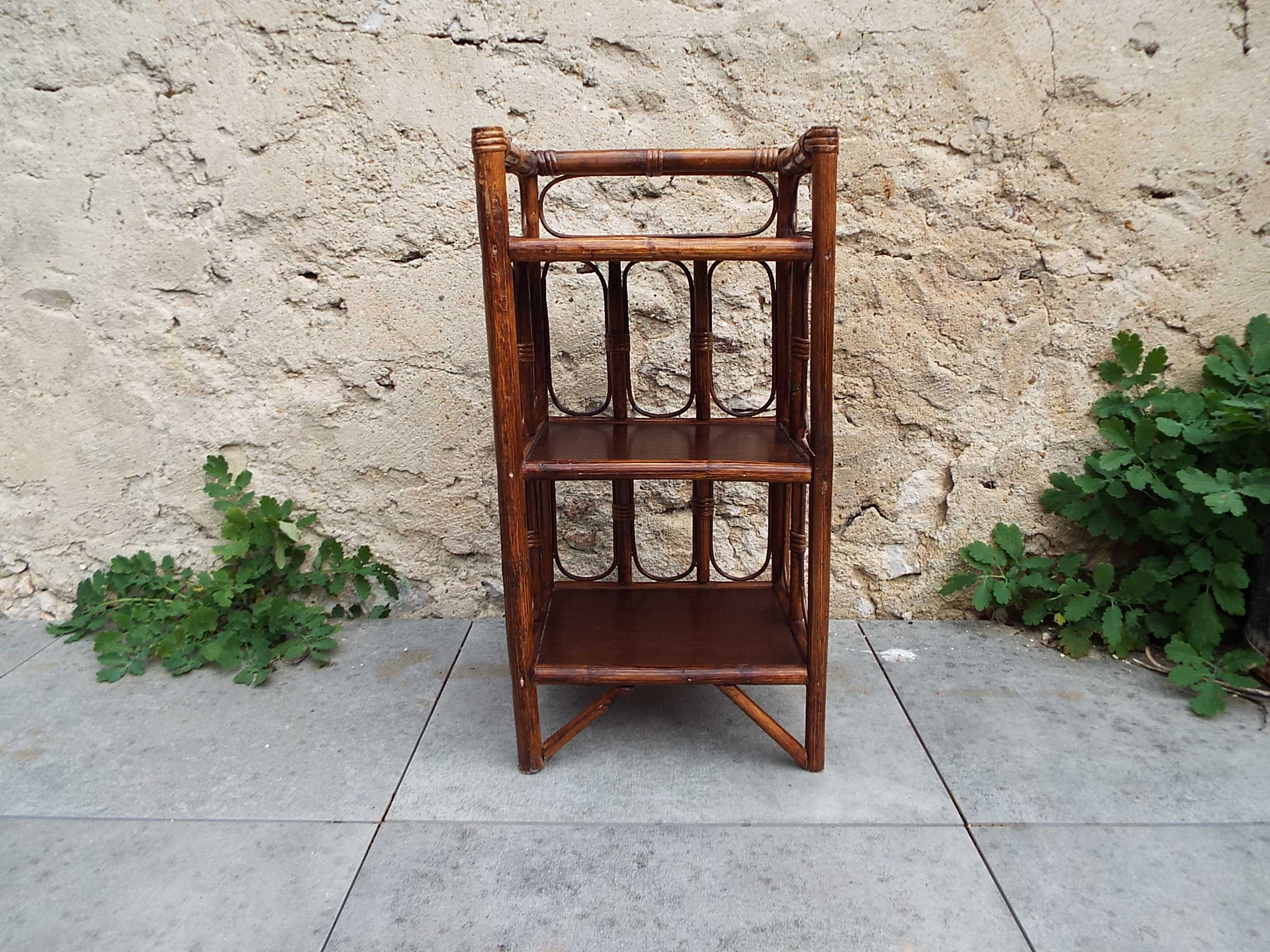 Rattan and bamboo bedside shelf