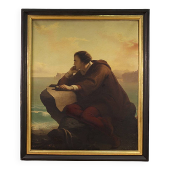 Great painting signed Mauro Conconi and dated 1853, Christopher Columbus