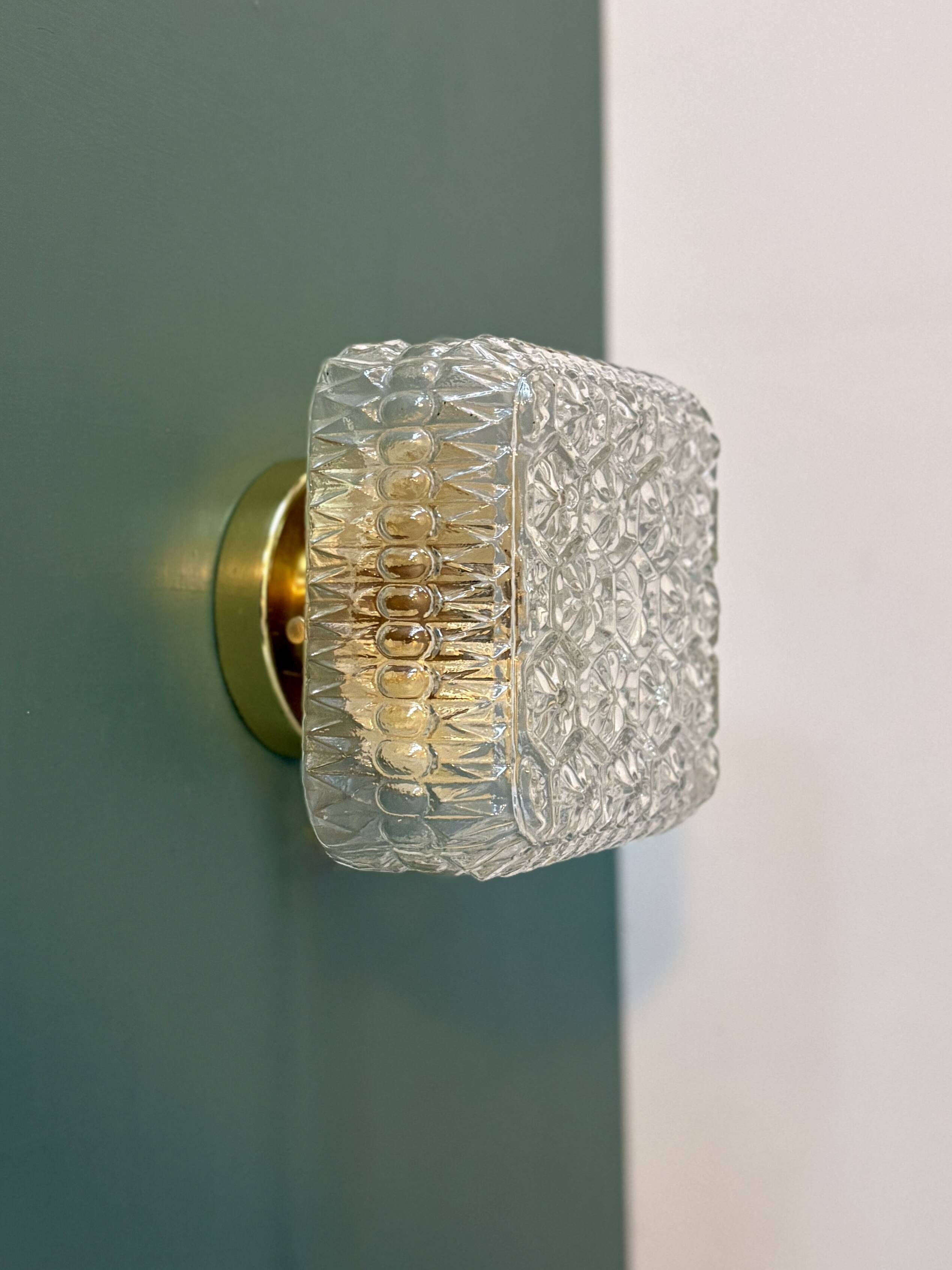 Vintage square globe wall or ceiling light in moulded glass