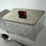 Art Deco box molded glass lid metal mirror