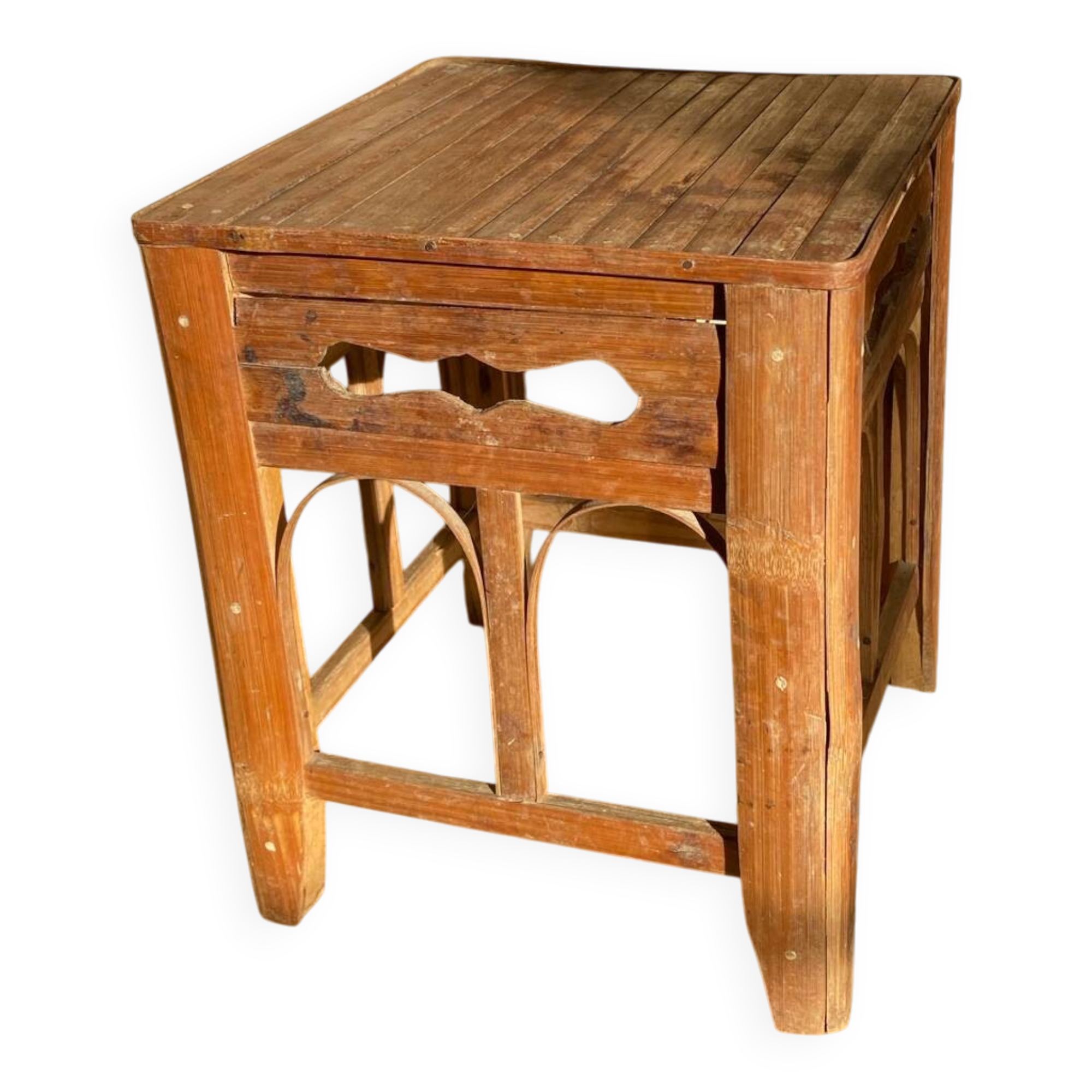 Vintage bamboo stool or side table – Handmade mid-