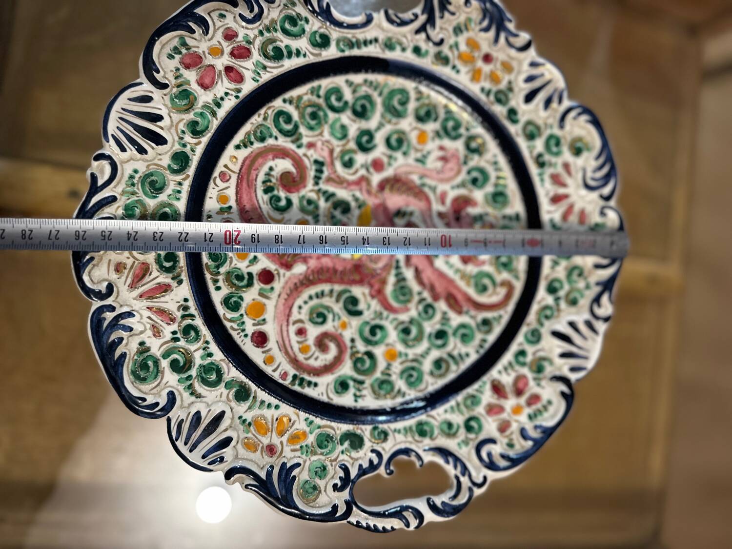 Plate / Ashtray in Massé Frères Earthenware - Relief Decoration of Dragon and F