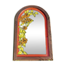 Wooden arch mirror with cloisonné floral decor