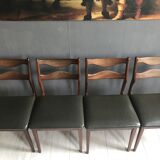 4 vintage teak dining chairs, dark green