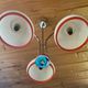 Chandelier, Pendant light, Ceiling light, 3 white and orange lampshades, 70s