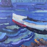 Peinture à l'huile moderniste vintage Paysage abstrait Gerhard Larsson 1960
