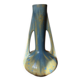 French Pierrefonds vase with blue crystalline glaze, Art Nouveau stoneware