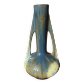 Vase français Pierrefonds à glaçure cristalline bleue, grès Art Nouveau