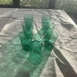 7 water glasses in green glass advertising vintage Lesieur oil