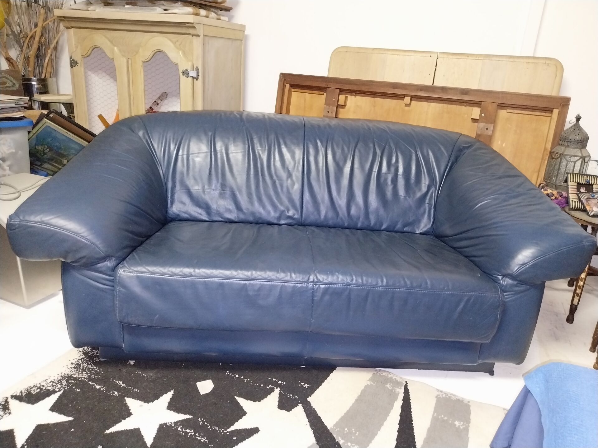 Blue leather sofa