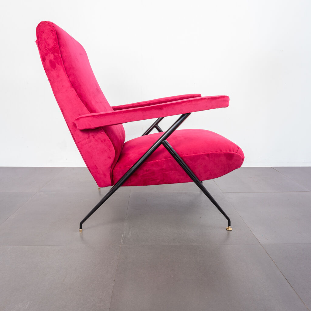 Velvet reclining armchair 1950