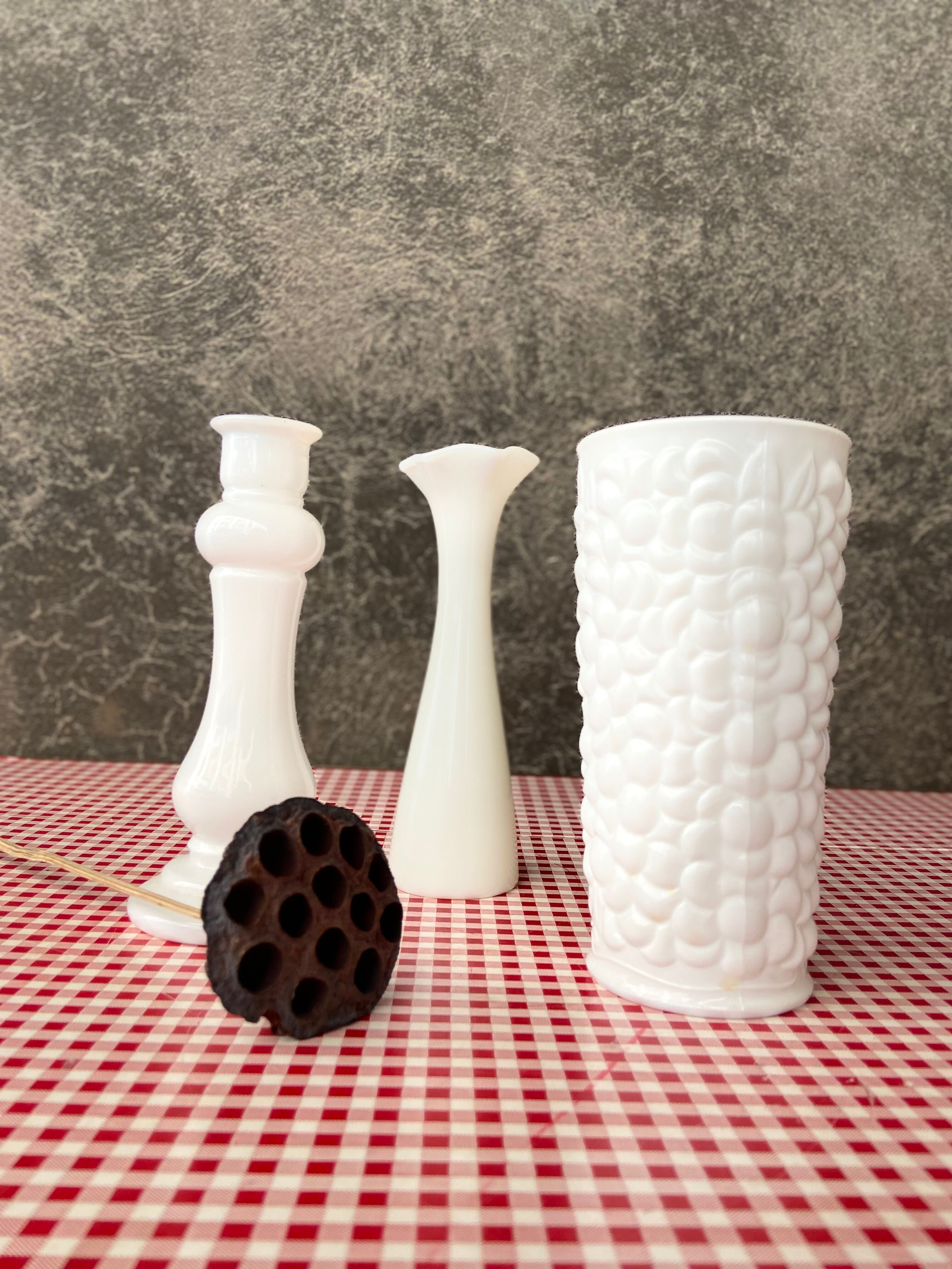 White opaline candle holder