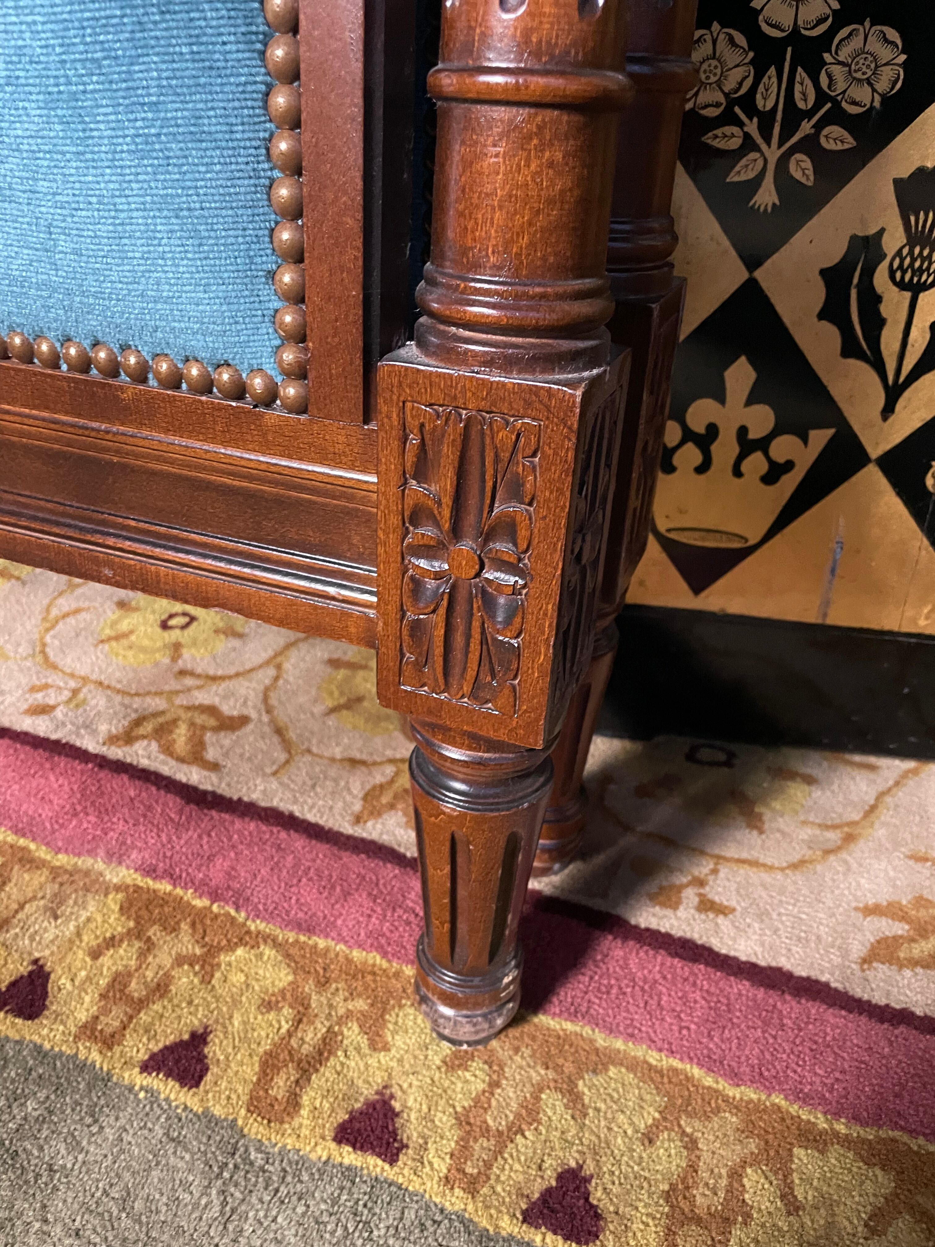 Louis XVI style bed blue velvet