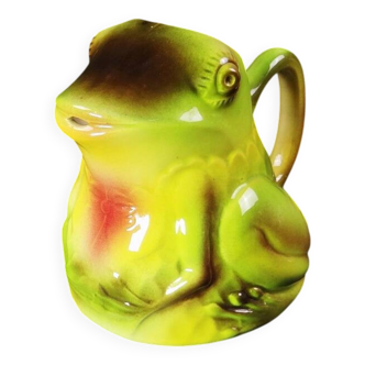 Pichet grenouille en barbotine polychrome signé Salins Vintage années 60