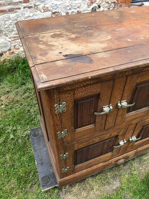 Storage unit, vintage icebox unit, wooden and zinc fridge unit, bar
