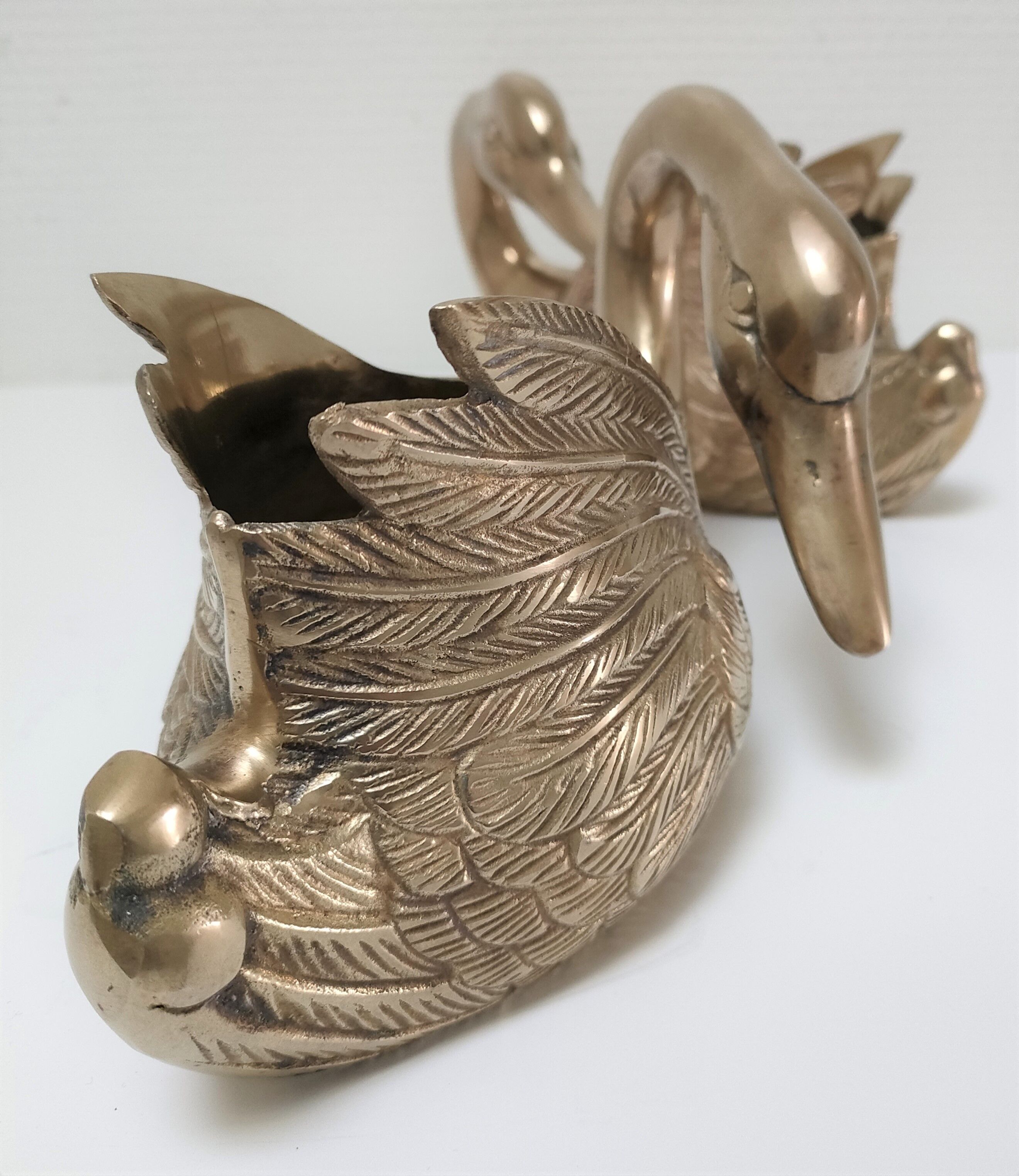 Two vintage solid brass brass zoomorphic pot pot cache