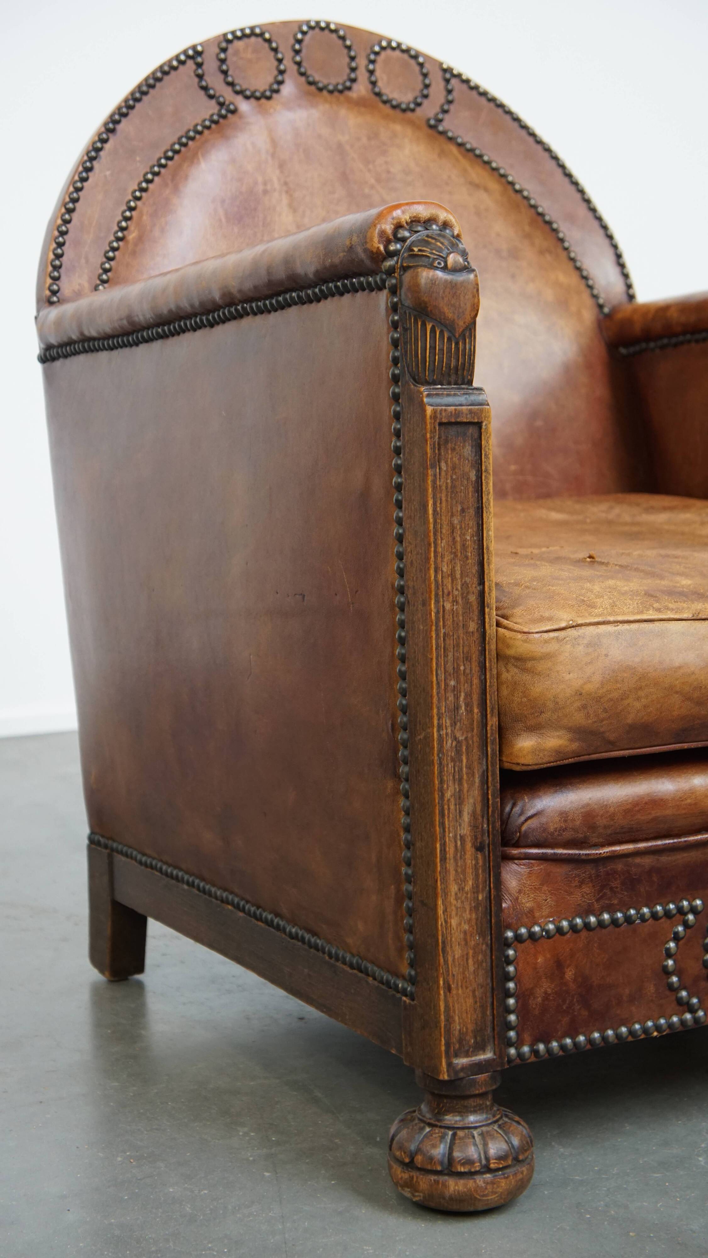 Fauteuil Art Déco en cuir de mouton