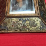 Ancien miroir Italie, verre églomisé en pareclose, miroir central récent