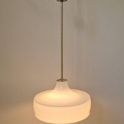 Rare Midcentury Brass and Milk Glass Pendant Kamenicky Senov, 1970s
