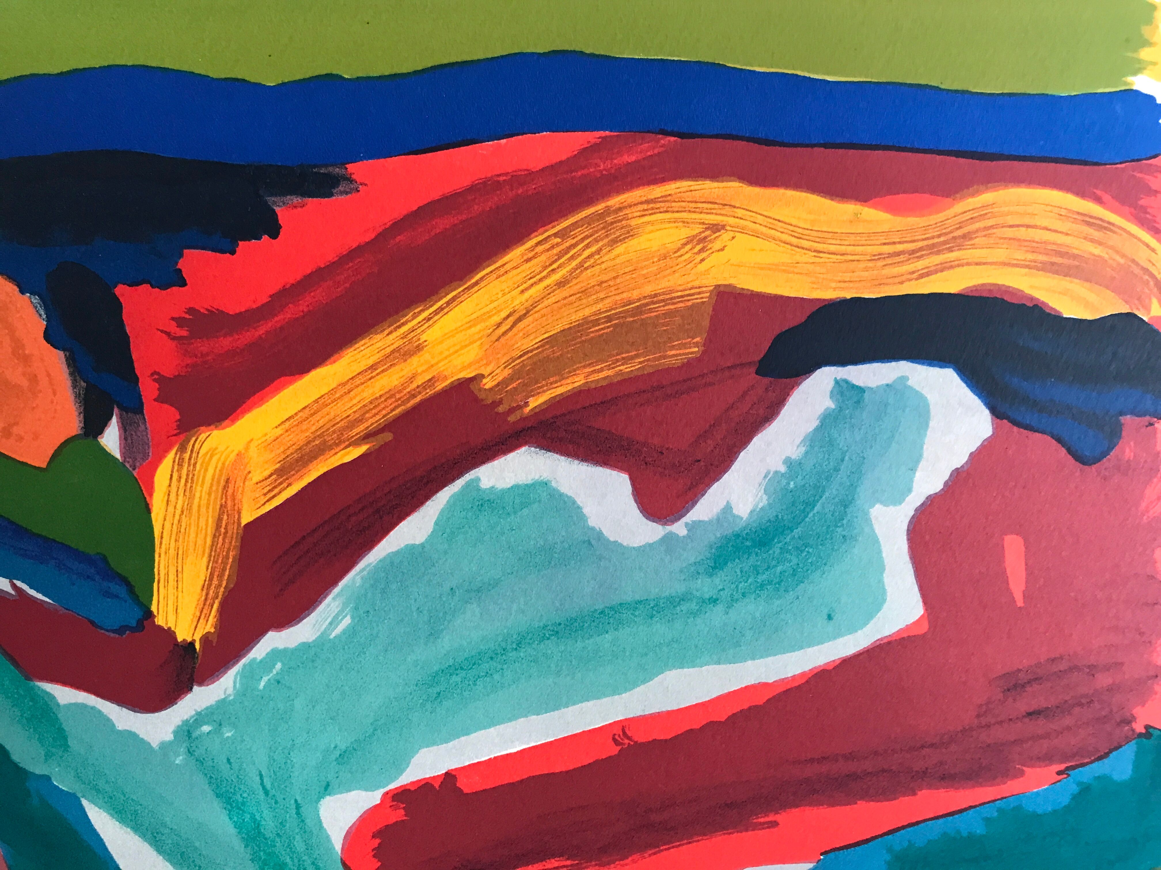 Original lithograph by Pierre Ambrogiani, Paysage provençal I (Spring), 1974