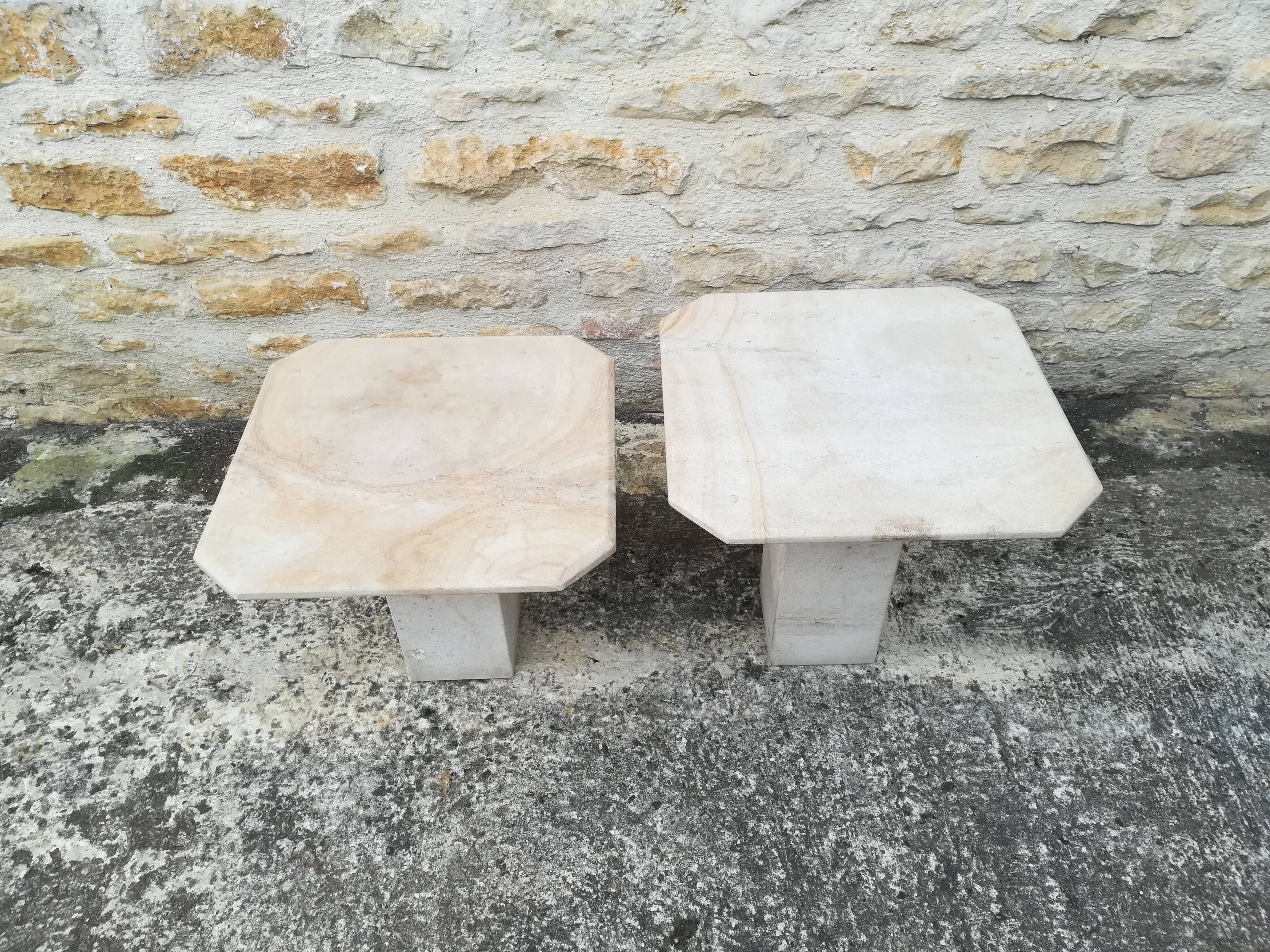 Nesting coffee tables in natural travertine