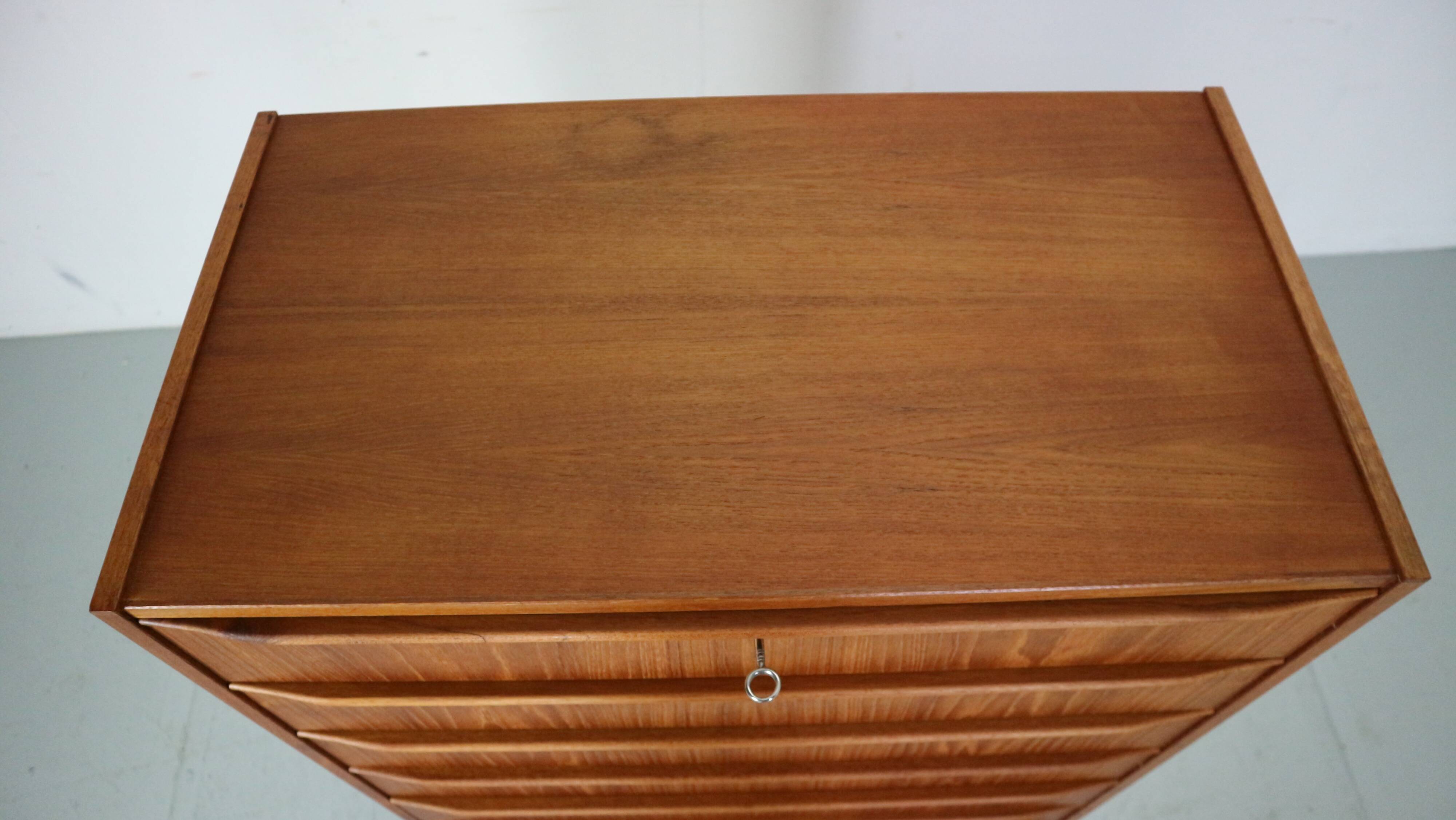 Mid-Century Modern Danish Chest of Eight Drawers, Tallboy in Teak, Denmark, 1960