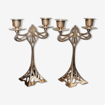 Candle holders in silver bronze 1900 Art Nouveau