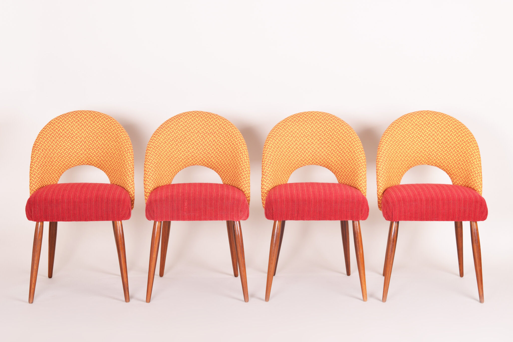 Four czechoslovak midcentury chairs, with new upholstery and original fabric
