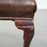 Brown cow leather chesterfield footstool