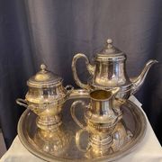 Antique 4-piece tea service silver metal louis xv style godron decor