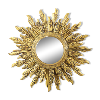 Miroir Soleil Bois Rare Sunburst XL Sphère Doré 71cm