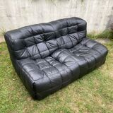 Kashima 2-seater sofa in black leather Michel Ducaroy, 1970