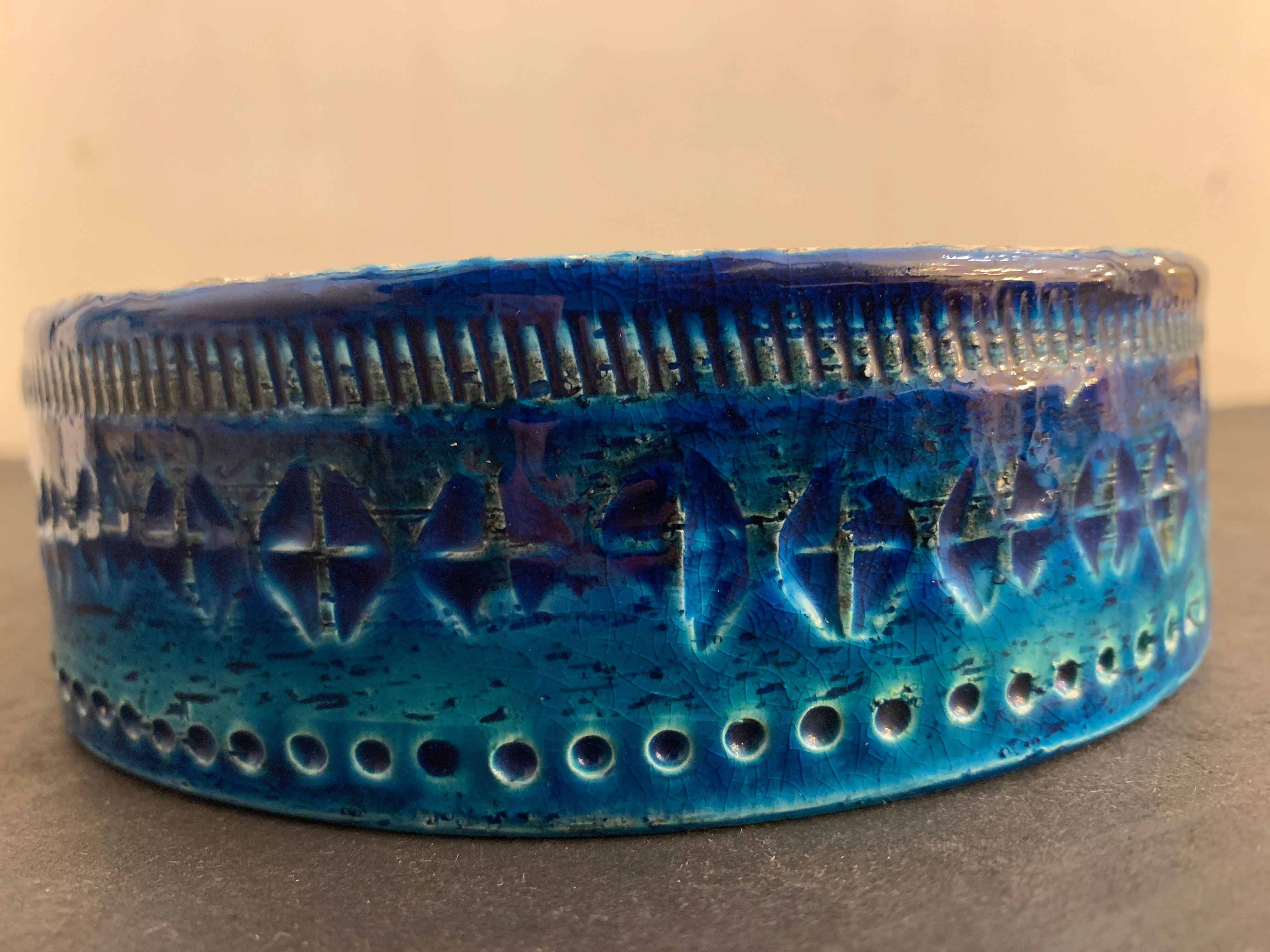 Italian blue ceramic ashtray, design Aldo Londi for Bitossi, 1960