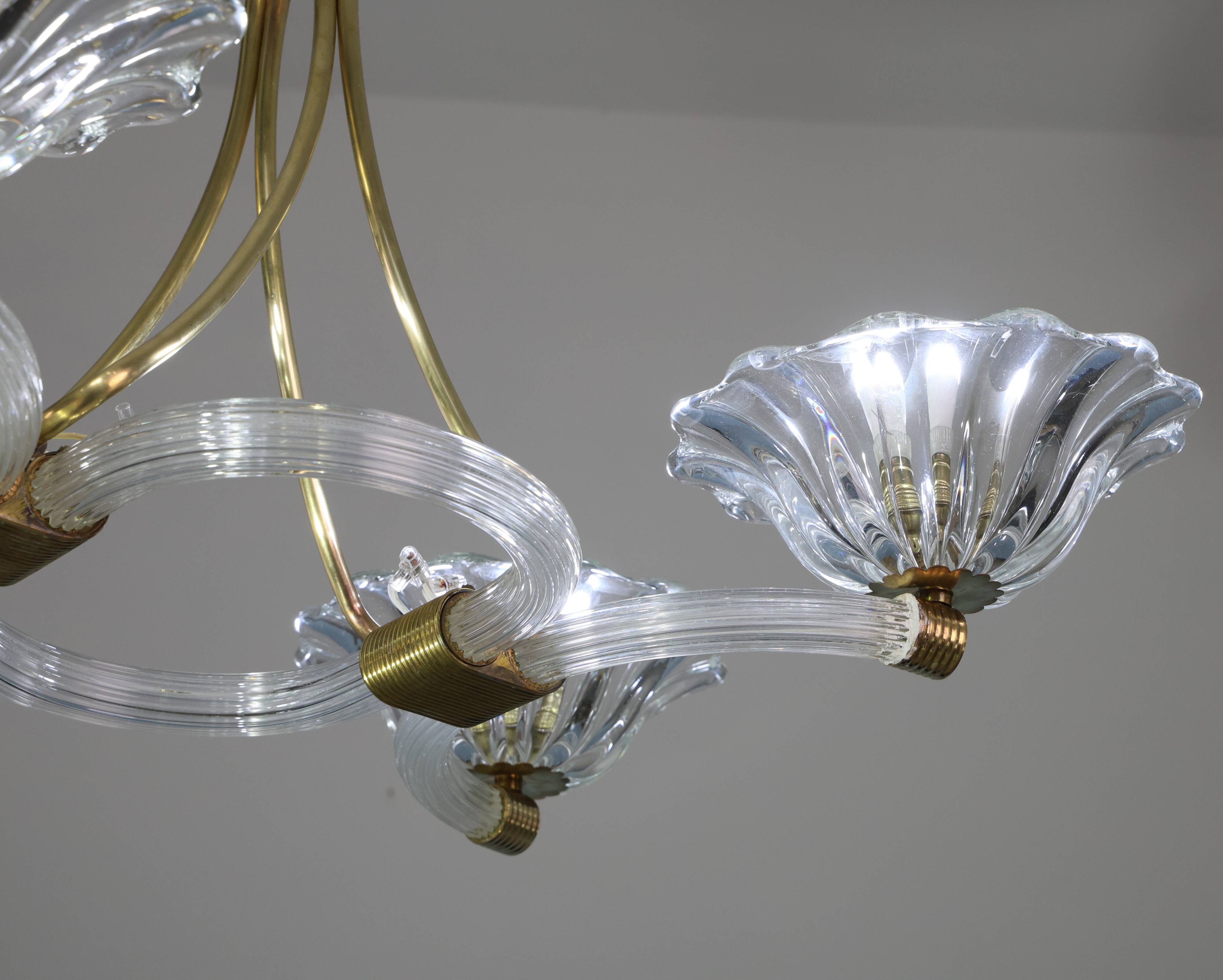 Extraordinary Art Deco Murano Glass and Bronze Chandelier by Barovier&Toso, 1950
