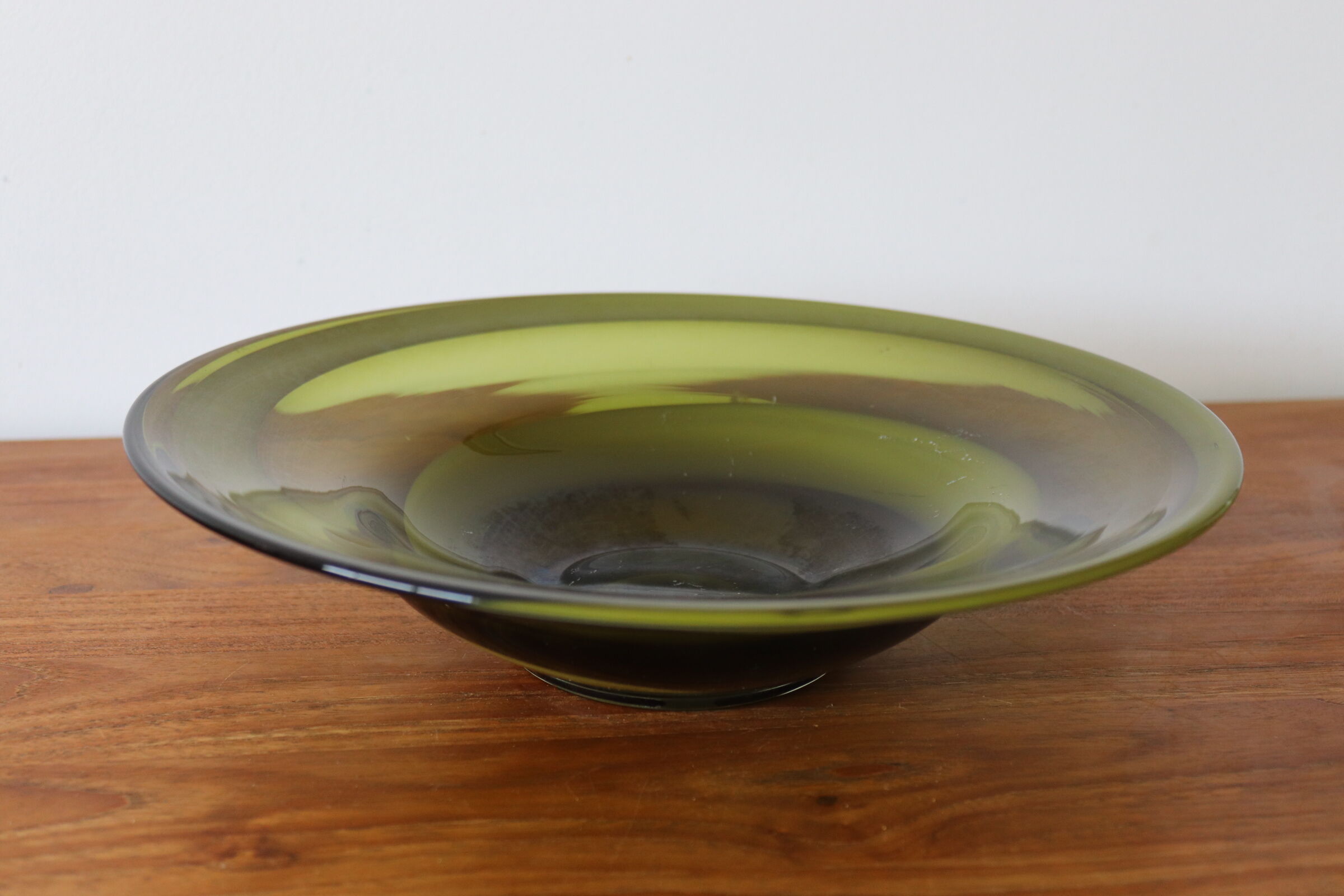 Green blown glass dish